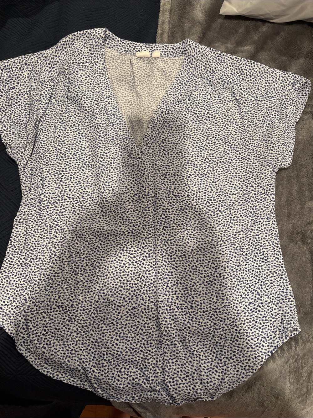 GAP White Blouse with Navy Micro Dot V-Neck